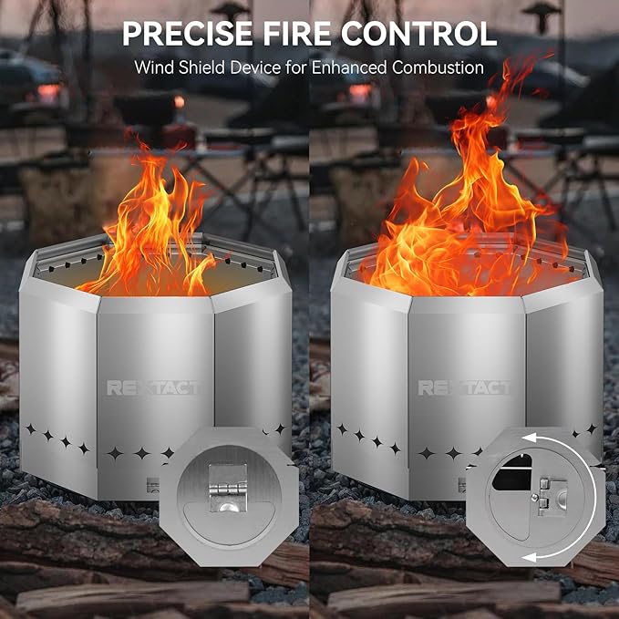 Smokeless Fire Pit 21 Inch, Outdoor Fire Pit for Patio, Portable Stainless Steel Camping Fire Bowl with Adjustable Airflow, Dual-Layer, Removable Ash Pan, Carry Bag Included