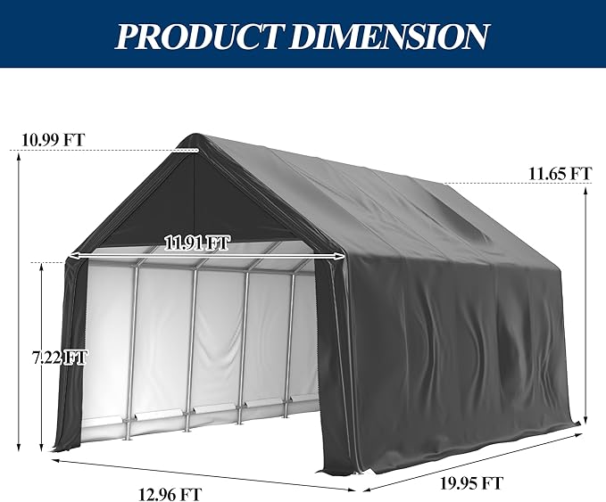 COVERONICS 13x20 FT Carpot, Portable Garage,Carport Canopy with Galvanized Steel Metal Frame & Vents, Outdoor Storage Shed for Car, Truck, Boat, Patio Furniture Anti-Snow Waterproof