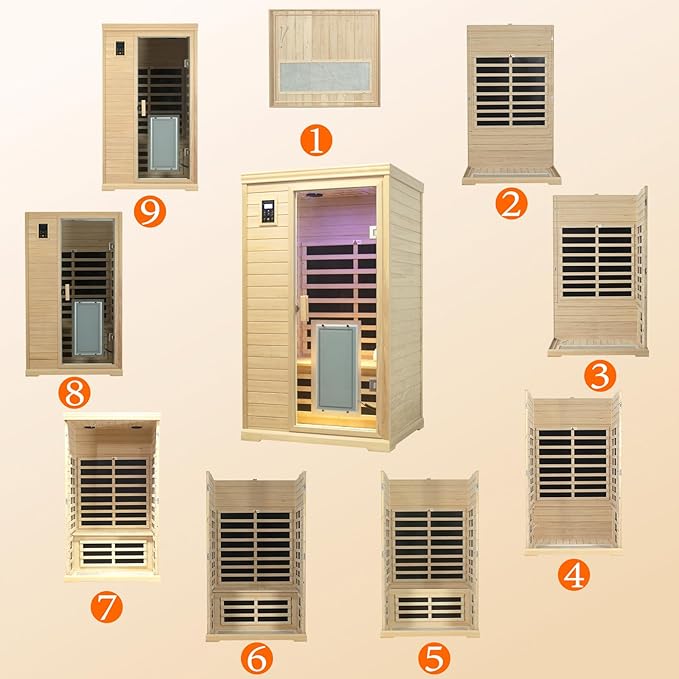 2 Person Far Infrared Sauna,Low EMF Far Infrared Sauna, Wooden Canadian Hemlock Indoor Spa Sauna 1750W Indoor Sauna with Tempered Glass Door/Speakers/Air Hole and LED Lighting/Colorful Lights