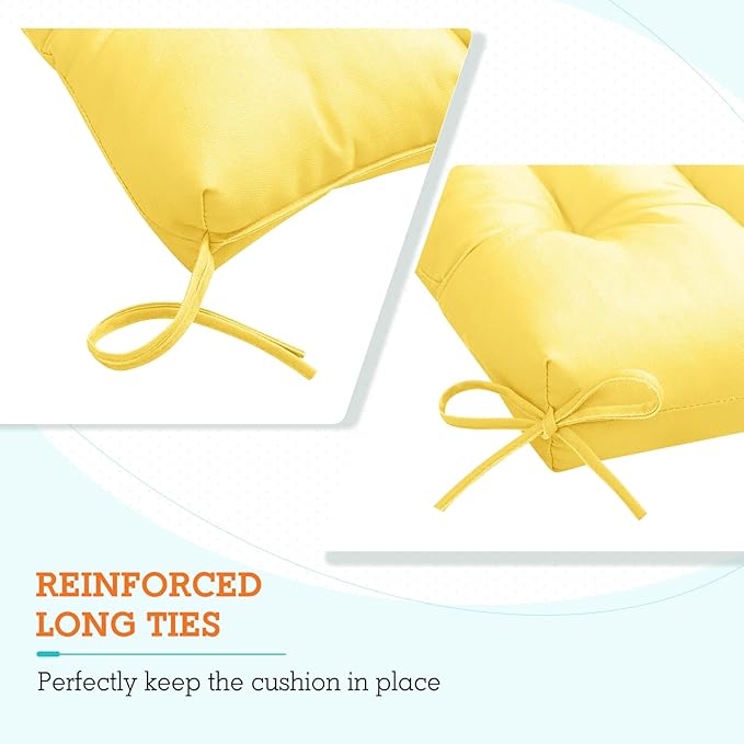 EAGLE PEAK Tufted Outdoor/Indoor High Back Patio Chair Cushions, Set of 2, 46'' x 22'', Yellow