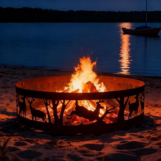 Fire Pit Ring: 36 X 9 in Large Metal Smokeless Heavy Duty Black Anti-Rust Coating Portable for Outdoor Camping Garden Wood Burning Keep Warm with Air Vent for Men