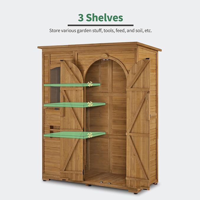 Macrout Outdoor Storage Cabinet with 3 Shelves (4.8 x 2.1 x 6.2 ft), Wood Storage Shed with Roof, Tall Garden Shed with 1 Foldable Table for Yard Patio Lawn, 1815
