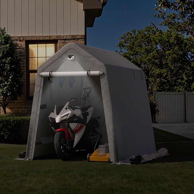 6x8 FT Outdoor Storage Shed, Portable Outdoor Storage Shelter with Roll Up Zipper Door and Vent Windows, Silver Grey
