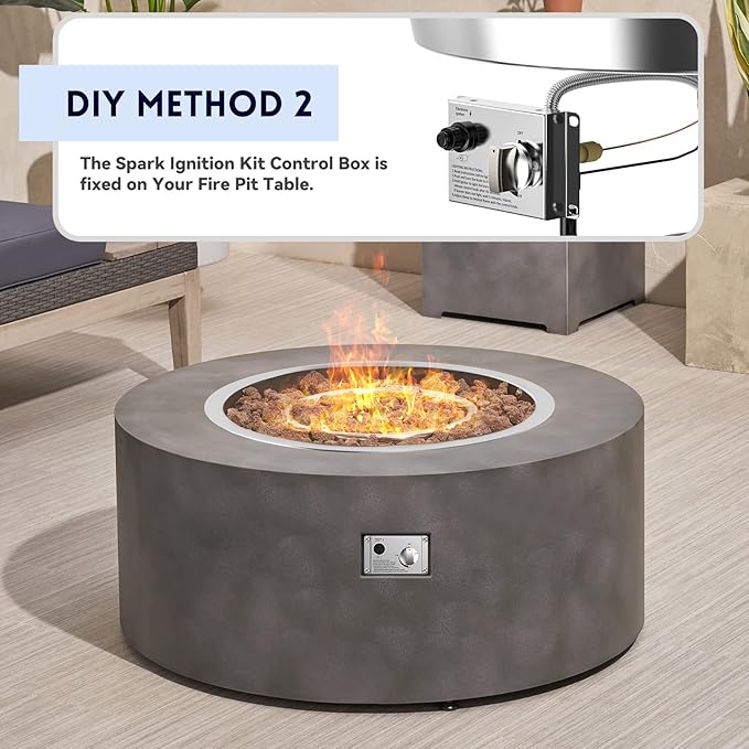 Skyflame 19" Round Stainless Steel Fire Pit Drop-in Burner Kit with CSA Certified, Flame Sensing, Electronic Spark Ignition, Propane Regulator Connector Hose Set for Propane Tank