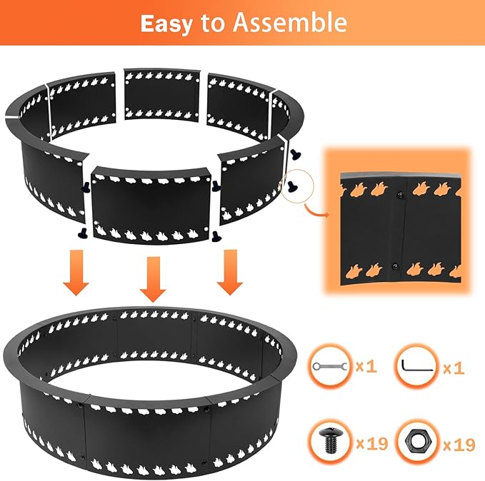 Outdoor Smokeless Fire Pit Ring 31 inch, Metal Steel Firepit Ring Insert Round Firepit Ring for Outside Wood Burning DIY Fire Pits Outdoor Fire Place for Camping Garden Patio Backyard