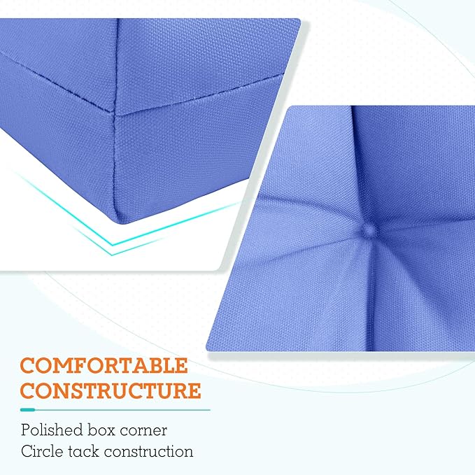 EAGLE PEAK Tufted Outdoor/Indoor High Back Patio Chair Cushions, Set of 2, 46'' x 22'', Ocean Blue