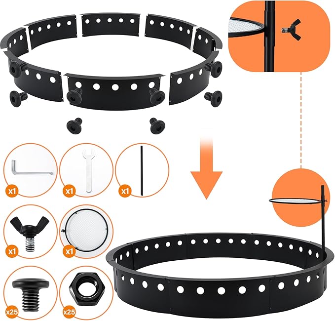 60 Inch Smokeless Fire Pit Ring with Grill Fire Ring for Outside Heavy Duty Metal Firepit Insert Round Steel Large Above/In-Ground Camping Firepit for Outdoor Camping Patio Picnic BBQ Garden