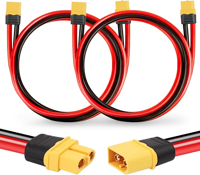 2PCS XT60 Extension Cable - 10AWG 2FT XT60 Male to Female Connector for Portable Power Station, Solar Panel, RC Battery