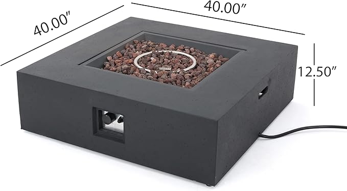 Propane Fire Pit Table 2-Pieces, 40 Inch Firepits for Outside, Square Gas Fire Pit for Outside Patio, Propane Fire Table with Tank Holder, 50000BTU, Dark Gray