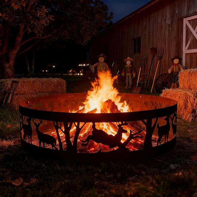 Fire Pit Ring: 36 X 9 in Large Metal Smokeless Heavy Duty Black Anti-Rust Coating Portable for Outdoor Camping Garden Wood Burning Keep Warm with Air Vent for Men