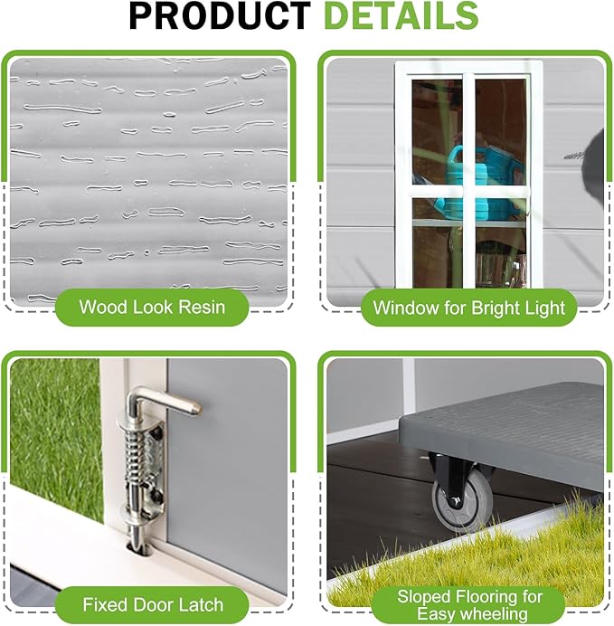 6x3 Shed Resin Outdoor Storage with Floor Included, Waterproof Lockable Small Plastic Garden Tool Sheds Cabinet
