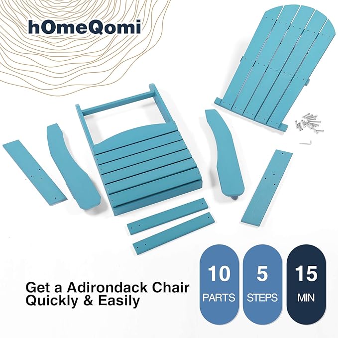 Adirondack Chairs Set of 4, All Weather Resistant Plastic Chairs with Cup Holder, 5 Easy Steps to Install, Outdoor Chairs for Patio, Garden, Backyard Deck, Lawn, Fire Pit - Lake Blue