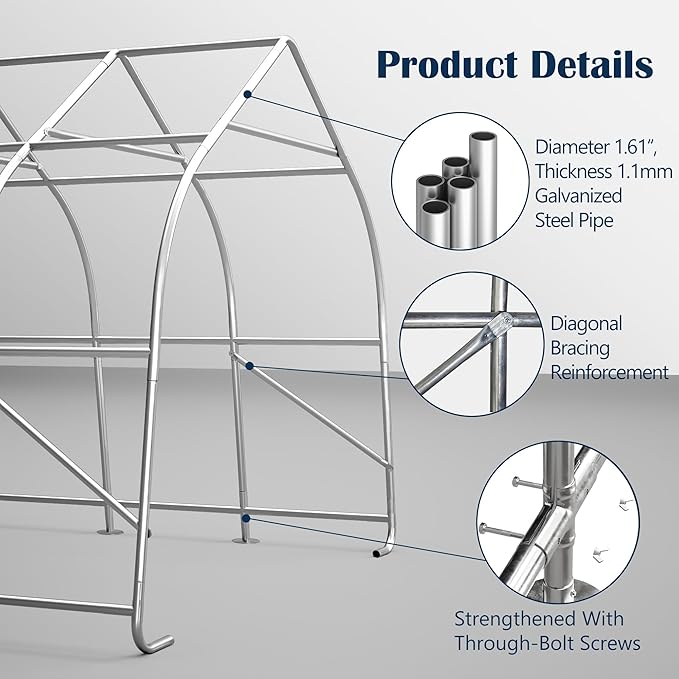 Anti-Snow 13x20 FT Carport,Grade Heavy Duty Portable Garage Canopy with Steel Frame & Vented Roof,Waterproof Outdoor Storage Shed W/Removable Double-Zipper Doors,for Vehicle, Boat,RV,Grey