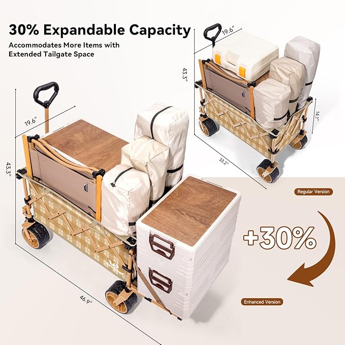 WHITSUNDAY Collapsible Folding Wagon with Table, Heavy Duty Utility Beach Wagons with All-Terrain Wheels for Camping,Garden,Sports Green