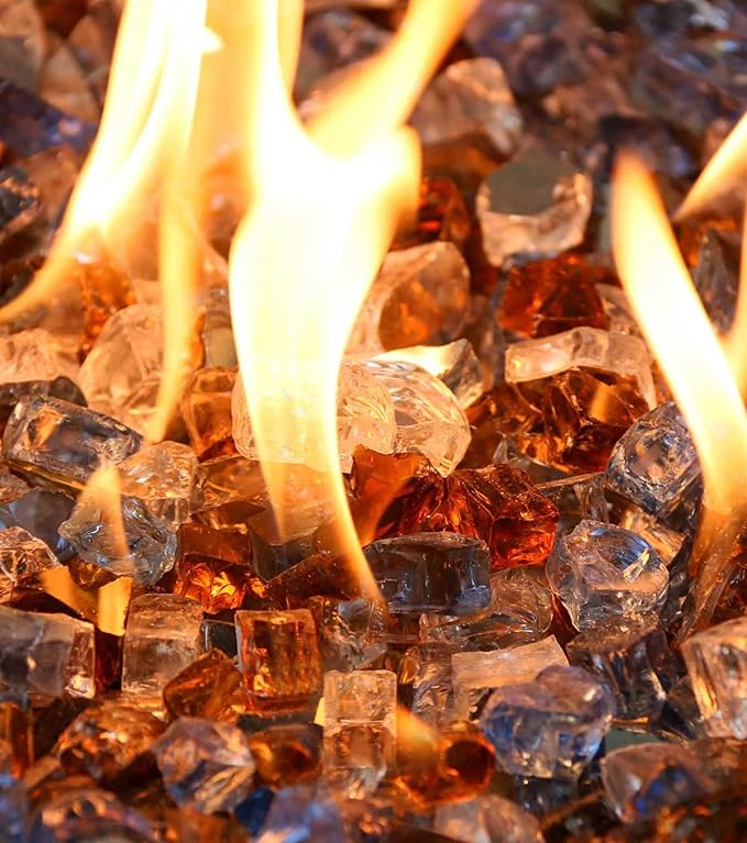 GRISUN Fire Glass Mixed Color for Fire Pit - 1/2 Inch 10 Pounds Reflective Tempered Glass Rocks for Natural or Propane Fireplace, Safe for Outdoors and Indoors, Pacific Blue, Copper, Ultra White