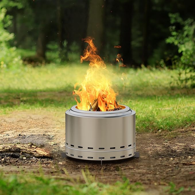 ROOMTEC 15" Smokeless Fire Pit, Portable Wood Burning Firepit with Stand and Bag, Easy Clean Bonfire with Removable Ash Pan, Low Smoke Fireplaces for Camping, Patio and Outside