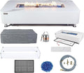 Elementi+ | Bundle Athens Gas Fire Pit | Concrete Body & Marble Porcelain Top | 62" Rectangular Fire Table | Electronic Ignition | Canvas Cover, Fire Glass, Burner Lid & More | White | Natural Gas