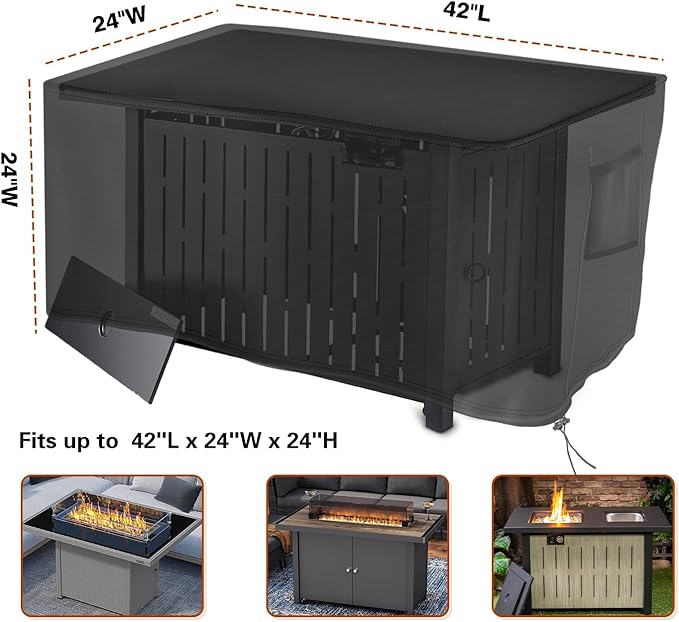 Saking Rectangular Fire Pit Cover, Waterproof Windproof Anti-UV Heavy Duty Cover for Gas Fire Table Furniture - 42 x 24 x 24 inch