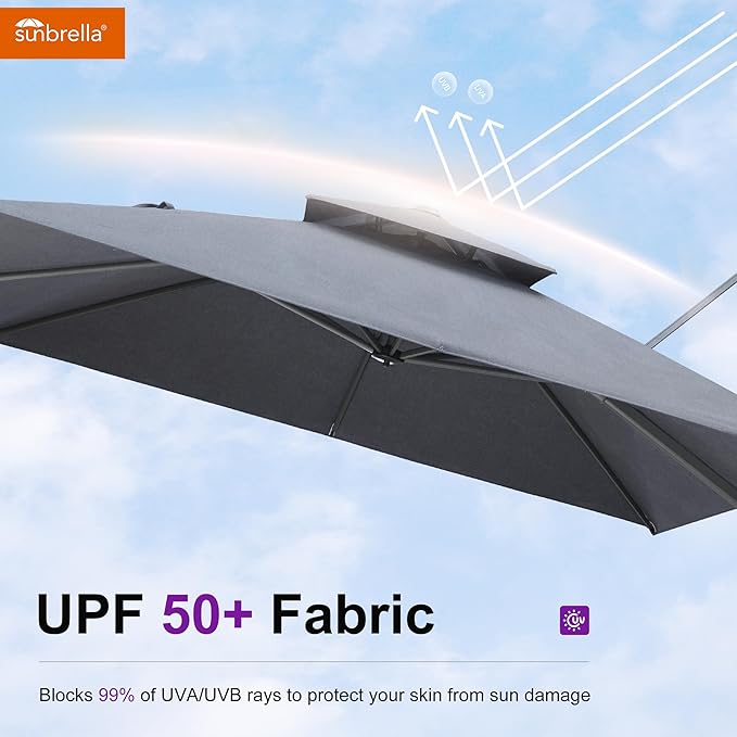 PURPLE LEAF 9' X 12' Sunbrella Patio Umbrella Cantilever Outdoor Double Top Large Rectangle Umbrella Heavy Duty 360° Rotation Offset Hanging Umbrella for Garden Deck Pool Backyard Cast Slate