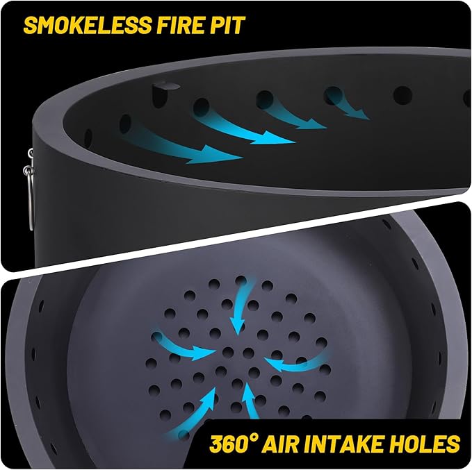 Garvee 26 in Smokeless Fire Pits, Wood Burning Firepits with Fire Poker, Outdoor Portable Fire Pits with Removable Ash Pan and Hardwood Top, Backyard Fireplace for Camping, Picnic and