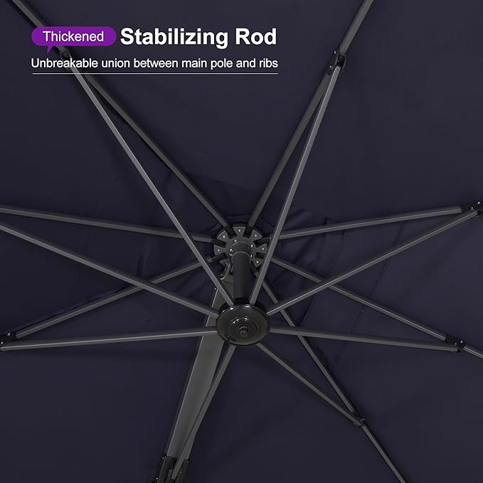 PURPLE LEAF 11' X 15' Rectangle Patio Umbrella Large Cantilever Outdoor Aluminum Offset Umbrella with 360° Rotation Cantilever Umbrella with Base Included for Garden Deck Backyard Pool Navy Blue