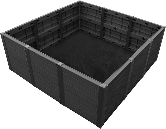 Tierra Verde 48-Inch x 48-Inch Raised Garden Bed with Tool-Free Connect System and Crafted from Recycled Materials, for Patios or Decks, Black