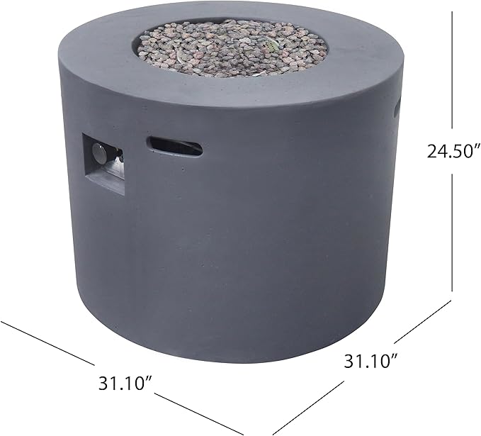31-inch Round Magnesium Oxide Propane Gas Fire Pit Table - 40,000 BTU Outdoor Heater with Hidden Tank Space, Lightweight Concrete Patio Firepit for Backyard/Deck/Garden, Dark Grey
