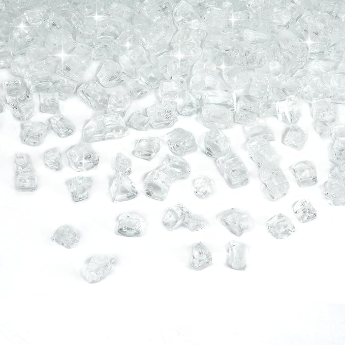 Skyflame High Luster 10-Pound Regular Fire Glass for Fire Pit Fireplace Garden Landscaping Platinum 1/2" Size