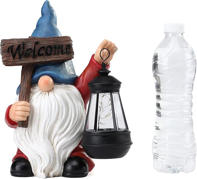 WONDHOME Garden Gnome Outdoor Decoration Solar Gnomes Statue with Lantern LED Lights,Terrace Courtyard Lawn Patio Porch Fall Decoration Halloween Christmas Housewarming Gift for Mom Women, Gnome Blue