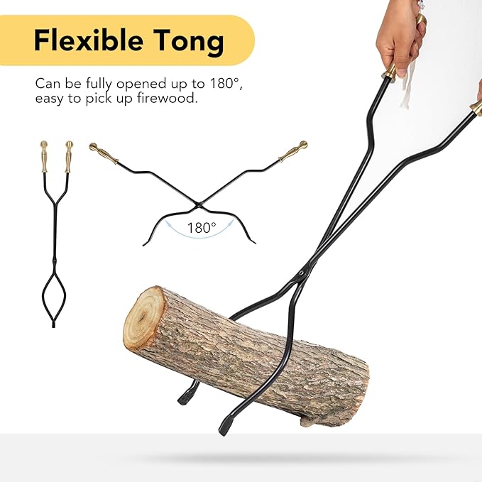 nalone 5 Pieces Fireplace Tools Set, Brass Handles Wrought Iron Fireplace Accessories Set with Poker, Tong, Shovel, Brush, Fire Place Tools Indoor Outdoor (Antique Bronze)