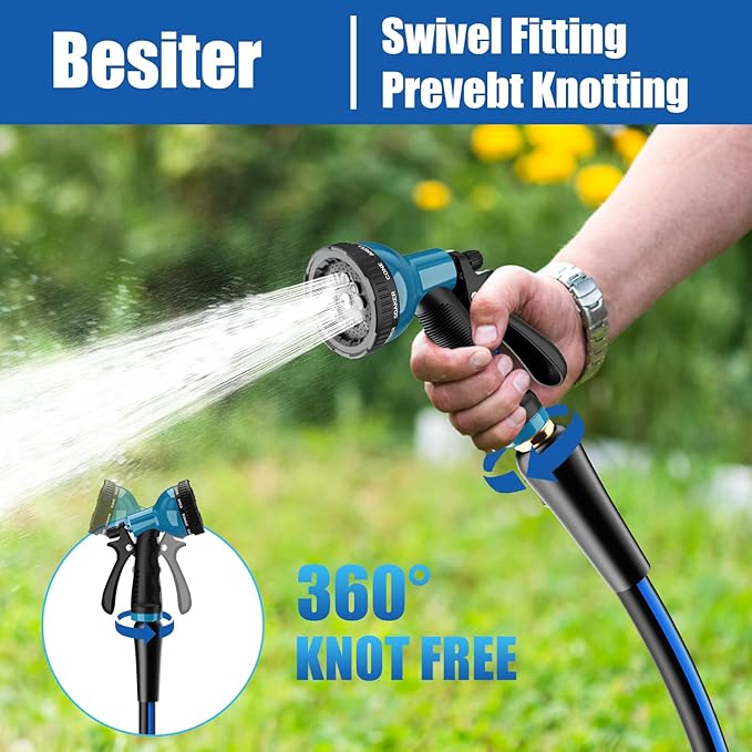 Heavy Duty Garden Hose 5/8" 100FT: Flexible Rubber Water Hose with 10 Function Sprayer - Leakproof Hose Male to Female Fittings - Durable Hose for Yard, Lawn, Car Wash, Outdoor, Watering
