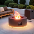 Dineli 2-Piece Outdoor Propane Fire Pit Table Set w Tank Table 30'' Round Fire Pit Table 2-in-1 Firepit Table for Outside Patio Gas Fire Pit w LED, 50,000 BTU, Dark Gray with Warmlight
