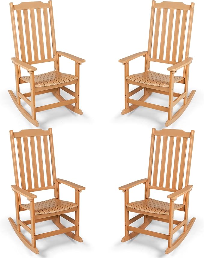 Outdoor Rocking Chairs Set of 4, Oversized All Weather High Back Porch Rocker, Patio Rockers for Outside