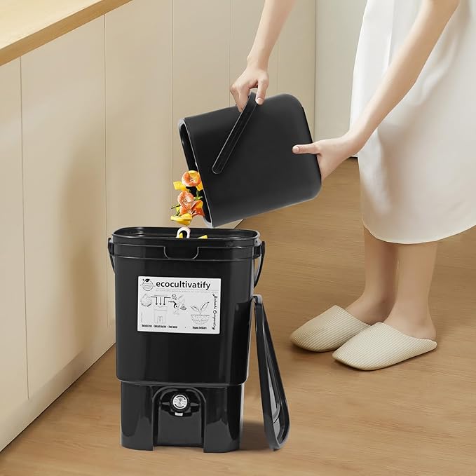 Bokashi Compost Bin, 5 Gallon Composter with Bokashi Bran, Indoor Compost Bin, Kitchen Countertop Compost Bin with Lid, Outdoor Composter Starter Kit