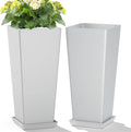 Set of 2 Tall Planters, 24" Large Indoor Outdoor Flower Pots with Tray, Modern Tapered Planters for Porch, Patio, Garden, Backyard(White)