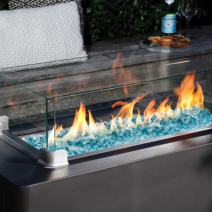 Onlyfire 10 lbs Fire Glass for Propane Gas Fire Pit, 1/2-Inch High Luster Fireplace Glass Rocks for Fire Pit Table, Aqua Blue