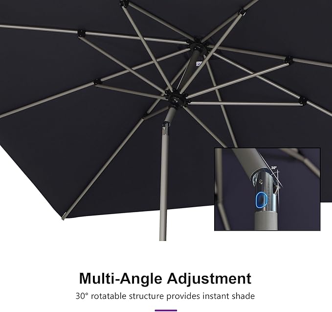 PURPLE LEAF 6' x 6' Square Patio Umbrella with Tilt Adjustment, Outdoor Table Umbrella Champagne Aluminum Frame, Market Umbrella Pool Umbrella for Deck Garden, Patio, or Poolside