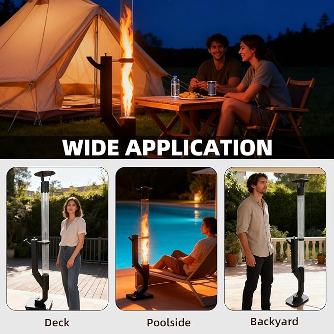 Eco Flame Smokeless Wood Pellet Fire Pit & Patio Heater, Portable Outdoor Rocket Stove with Glass Tube and Ash Tray for Backyard, Camping, Beach, Garden - Stainless Steel Mini