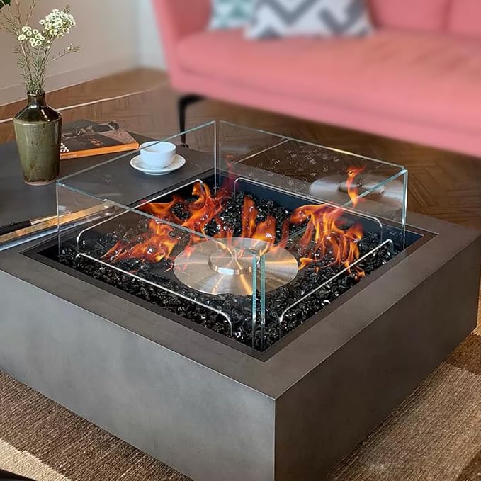 Fire Glass for Propane Fire Pit, 1/4 Inch High Reflective Fireplace Glass Rocks for Fire Pit Table, 10 lbs Fire Pit Glass Rocks for Outdoor Fire Table and Landscaping, Black Reflective
