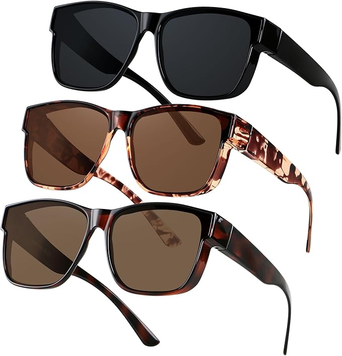 ANDWOOD Fit Over Glasses Polarized Sunglasses for Women Men Oversized Square Shades UV400 Protection
