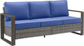 Rilyson Outdoor Couch Wicker Patio Sofa, Rattan Patio Furniture Sofa with Sturdy Frame,All-Weather PE Wicker,Wide Armrest,Deep Seating and Thick Cushions for Deck Porch Garden(Mixed Grey/Blue)