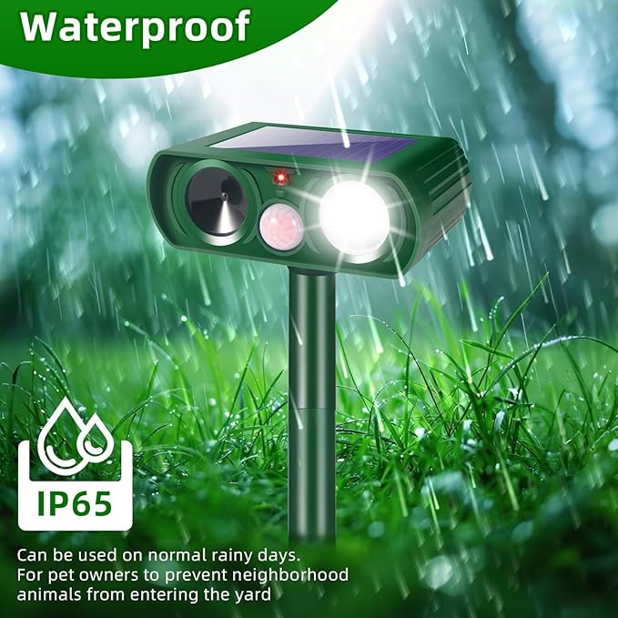 2 Pack 2026 Solar Ultrasonic Repellent Outdoor Cat Squirrel Skunk Dog Repellent for Yard,Deer Repeller Devices Motion Detection,Animal Deterrent Light for Rabbit Racoon Rodent Bird