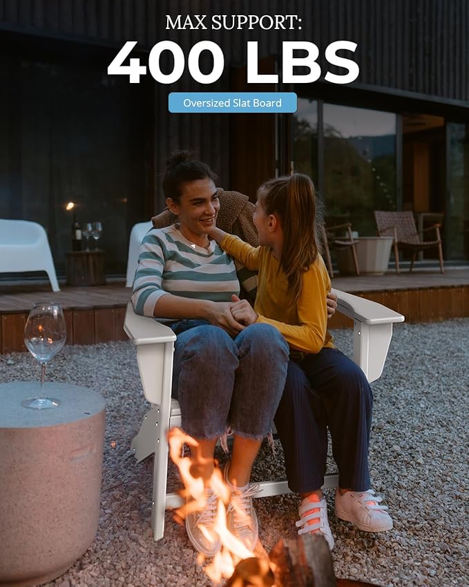 BRIOPAWS Adirondack-Chair | Fire Pit Chair | Oversized | HDPE Plastic | Weather Resistant | for Deck Outdoor Poolside Campfire | White
