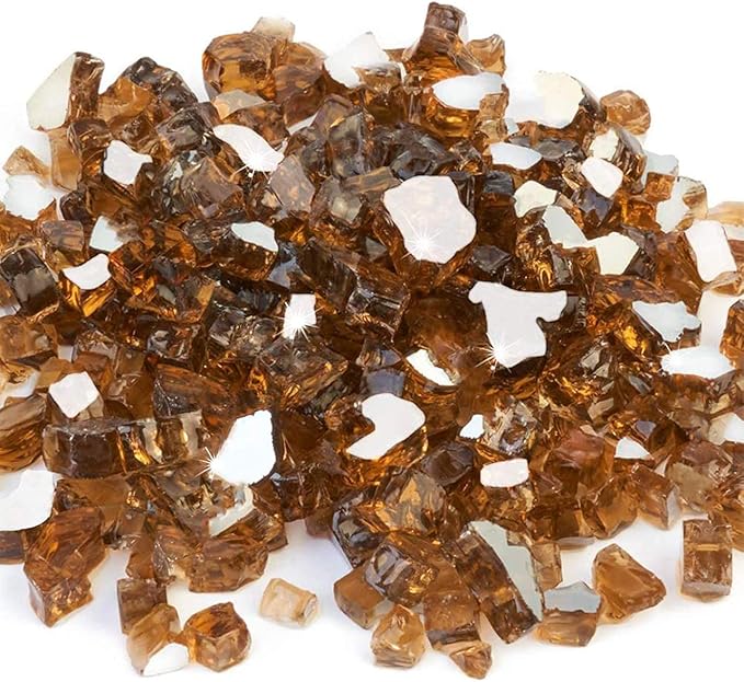 GASPRO 10 lbs Fire Glass for Propane Fire Pit, 1/2-Inch Reflective Fireplace Glass Rocks for Fire Pit Table, Copper