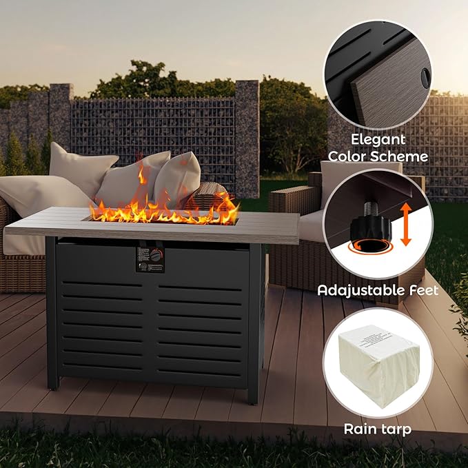 42'' Propane Fire Pit Table – 50,000 BTU Outdoor Gas Fire Pit for Patio, Deck, and Garden, CSA Certified Multipurpose Fire Table with Cover and Lava Rock