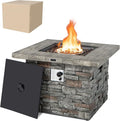 Giantex 34.5" Propane Gas Fire Pit Table - Patio 2-in-1 Outdoor Square Fire Table W/Volcanic Rock & PVC Cover, Stainless Steel Burner, 50,000 BTU Heat Output, Faux Stone Surface, Outside Fireplace