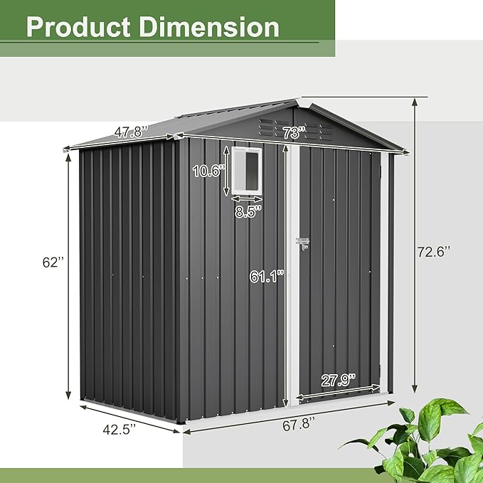 Outdoor Storage Shed, 6 X 4 FT Large Metal Utility Tool Sheds with Floor Frame, Steel Garden Shed with Windows for Backyard Garden Patio Lawn