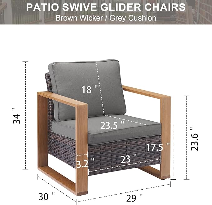 Belord Patio Wicker Chairs Set of 2-350 LBS Weight Capacity Wicker Outdoor Club Chair Set with Metal Wide Armrests for Porch Deck Sunroom Backyard