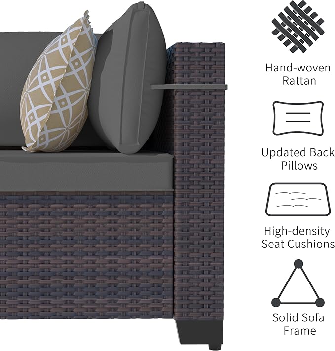 Outdoor Patio Furniture Set, 14 Pieces Outdoor Sectional Furniture Patio Sofa, All-Weather PE Rattan Patio Conversation Set with Tempered Glass Top Table & Cushions(Grey).