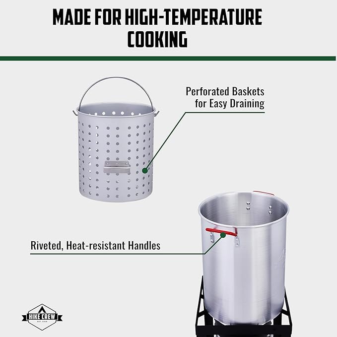 Hike Crew Outdoor Turkey Fryer Kit - Complete Kit for Steaming, Boiling & Frying with 30Qt Boiler Pot, Fry Basket, 12” Thermometer, Injector, Lifter, Turkey Stand, Gloves, Storage Cover & More